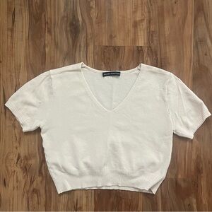 Brandy Melville Cream V-Neck Crop Top
